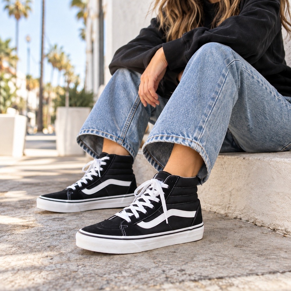 Vans Ward Hi High Top Sneakers Black White Canvas Skate Shoes Women's Size 8.5